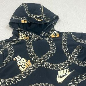 Nike Womens Gold Chain Logo Print Cropped‎ Hoodie Black Large Sweatshirt *READ